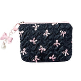 Small Makeup Bag for Purse Bow Makeup Pouch Cute Cosmetic Pouch for Women Portable Mini Cosmetic Bag Travel Mini Makeup Bag For