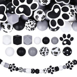 JarThenaAMCS 105Pcs Paw Silicone Beads with Elastic Rope Puppy Dog Paw Footprint Round Hexagon Loose Rubber Beads for Pet DIY Cr