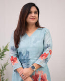 Anni Designer Women'S Rayon Viscose Straight Printed Kurta With Pant (Susan Sky-Vks01_S_Sky Blue_Small),Sky Blue,S,,,