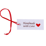 Atmiyamart Handmade With Love Gift Tag | Wedding Favor | 350Gsm White Paper With Red Thread | Rectangle Shape | Handmade Lable |