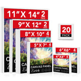 ESRICH Canvas Boards for Painting 20 Multi Pack Paint Canvas Panels 11x14, 9x12, 8x10, 6x6, 5x7, 4x4 Blank Canvases for Painting