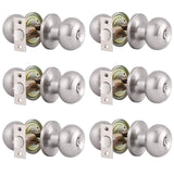 Gobrico Round Satin Nickel Keyed-alike Entry Locks Knobs 6Pack, Front Enry Door Knobs with Lock and Same Key, Round Ball Style L