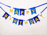 Funcart Happy Birthday Golden Letter Glitter Blue & White Foam Banner for Boys, Girls, Boyfriend, Girlfriend, Husband,Kids Bday