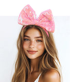Yheahin Big Bow Headband for Women Soft Bow-Knot Hair Hoop with Sparkling Sequins Festival Costume Large Hair Bow Accessory (Pin