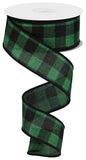 Wired Ribbon, for Creating Rustic and Natural Christmas Wreaths, Green & Black Buffalo Plaid, Whimsical, EyeCatching, 1.5 inche