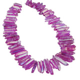 rockcloud Natural Rock Crystal Points Titanium Coated Clear Quartz Sticks Spikes Top Drilled 15 inch Strand,Fuchsia