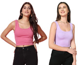 Toplot Women'S Combo Solid Ribbed Scoop Neck Sleeveless Slim Fit Tank Top Pack Of 2 (Combo-5069-Pnk-Prl-L),Pink-Purple,,B0CG5J84C1