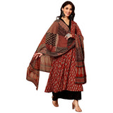 Gosriki Women'S Rayon Viscose Anarkali Printed Kurta With Palazzo & Dupatta (Jathi Red-Gs_S_Red_Small),Red,,B0DX253S11