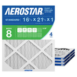 Aerostar 16 1/2x21 1/2x1 MERV 8 High Efficiency Pleated Air Filter, 4-Pack, Electrostatic AC Furnace HVAC Replacement, Captures