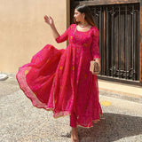 Gosriki Women'S Georgette Bandhani Printed Anarkali Kurta And Pant With Dupatta Set (Preeti Pink_5Xl-Gs_Pink_Xxxxx-Large),Pink,5,B0BJ959GDN