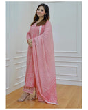 Anni Designer Women'S Cotton Blend Block Printed Straight Kurta With Pant & Dupatta (Nihira Pink_M_Pink_Medium),Pink,M,Cotton Blend,Regular,