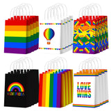 Kolldenn 24 Pcs Rainbow Party Favors Bags Lgbtq Pride Gift Goodie Paper Bags with Handles Gay Lesbian Rainbow Striped Flag Candy