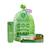 Simply Bio 60-65 Gallon Compostable Trash Bags Liners Flat-Top, Heavy Duty Extra Thick 2 Mil, 242.27 Liter, 12 Bags, Lawn, Yard,