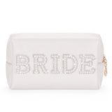 Etercycle MRS Letter Cosmetic Bag, Bridal Shower Gifts Small PU Waterproof Makeup Bag, Bling Pearl Rhinestone Patches Travel Org