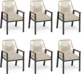 SUNSHINE VALLEY Patio Dining Chairs Set of 6, All-Weather Woven Rattan Outdoor Chairs with Waterproof Cushion and Wrought Iron F