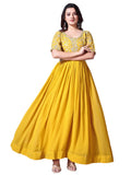 Wedani Georgette Embroidered Long Gown For Women Yellow,YELLOW,M