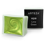 Arteza Metallic Watercolor Paint, Lime Green A720, Set of 2 Half Pans, Pearl Paint, Vibrant and Pearlescent Hues, For Illustrati