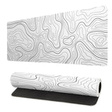 Topographic Contour White Gaming Mouse Pad XL Geographic Map Lines Extended Big Large Desk Mat Non-Slip Rubber Base Stitched Edg