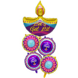 Atpata Funky Happy Diwali Theme Foil Balloons Set 30inch Diya Shape Lets Get Lit Balloon with 4pcs. 18inch Happy Diwali Et