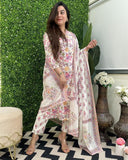 Anni Designer Women'S Rayon Blend Straight Printed Kurta With Pant & Dupatta (Fuldani Pink_S_Pink_Small),Pink,S,,,