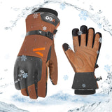 Vgo... -20/-4F Winter Work Gloves - Waterproof Insulated Cow Leather Gloves (1 Pair, L, Brown, CA7759FLWP)