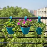 Go Hooked Plastic Hanging Planter For Plants, Railing Flower Pots, Pot Diameter (22 Cm), Pot Height (17 Cm) (Set Of 3)(Blue)