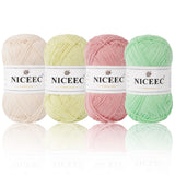 NICEEC 4 Skeins Soft Baby Cotton Yarn, 4 Ply, DIY Craft, Fingering Weight, Blanket Yarn for Crochet & Knitting, Total 700yds/7.0