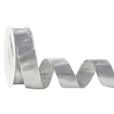 MEEDEE Silver Wired Woven Metallic Ribbon - 1 inch Silver Wired Ribbon for Gift Wrapping, Gift Bows, DIY Crafts, Graduation Bask