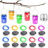 10 Pack 30 LED Solar Mason Jar Lid String Lights,Fairy Lights String Lids Lights Including 10 Pcs Hangers,for Indoor Outdoor Wed