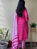 Anni Designer Women'S Cotton Blend Straight Printed Kurta With Pant & Dupatta (Noor Pink_M_Pink_Medium),Pink,M,,,