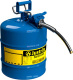 Justrite 5 Gallon Type II Blue Safety Can for Kerosene with Flame Arrester, Self-Closing Lid, and 5/8 Flexible Metal Spout, Made