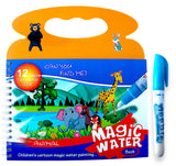 KRySt 15 Page Water Magic Drawing Book with Reusable Water Pen | MessFree Doodle and Paint Activity Book for Kids | Animal Them