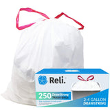 Reli. 2-4 Gallon Trash Bags Drawstring | 250 Count | 18x 20 | Small Garbage Bags 4 Gallon - Drawstring Handles | White Trash Can