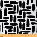 Geometric Stripe Fabric by The Yard, Bohemian Exotic Abstract Striped Upholstery Fabric, Black White Ink Decorative Fabric for U