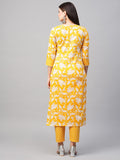 Anni Designer Women'S Cotton Blend Printed Straight Kurta With Pant (Teri Yellow_S_Yellow_Small),Yellow,S,Cotton Blend,Regular,Pants