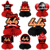 Happy 44th Birthday Red and Black Table Honeycomb Centerpieces Balloons Theme Decor Table Decorations Table Toppers for Girls Wo