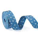 Elecrelive 5.4 Yards 1 Inch Blue Denim Ribbon Flower Pattern Jean Fabric Steel Blue Cloth Ribbon for Gift Wrapping Applique Sewi
