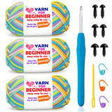 3 Pack Rainbow Beginner Crochet Yarn for Crocheting and Knitting Multicolor Cotton Crochet Yarn for Beginners(Rainbow 04)