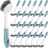 Patelai 24 Pack Long Handle Dish Scrub Brush Stiff Bristles, Celadon