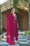 Anni Designer Women'S Rayon Viscose Embroidered Straight Kurta With Pant & Dupatta (Kasturi Pink-Vks03_Xl_Pink_X-Large),Pink,XL,,,
