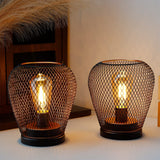 JHY DESIGN Set of 2 Metal Cage LED Lantern Battery Powered Lamp Cordless Accent Light with LED Edsion Style Bulb Great for Weddi