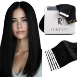 RUNATURE Tape in Hair Extensions Human Hair Jet Black, 30 Inch Tape in Extensions for Women, Long Straight Hair Extension Tape i
