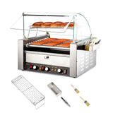 ROVSUN Hot Dog Roller Warmer ETL, 11 Rollers 30 Hot Dog Roller Grill Cooker Machine w/Bun Warmer, Cover, Dual Temp Control, LED