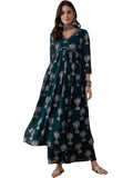 rytras Women's Printed Alia Cut Kurta and Palazzos Set (Green,3XL)