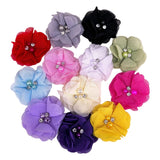 Chenkou Craft Pack of 12pcs Chiffon Flowers Ribbon Bows W/Beads 2-3/8 (60mm) Appliques Wedding Decor Bulk Lots (Multi-Color)