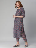 Gosriki Women'S Cotton Blend Traditional Straight Printed Kurta With Pant Set (Janar Dark Blue-Jan42-Gs_S_Dark Blue_Small),Dark Blue,,B0BXLS2DWV