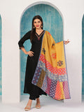 Anni Designer Women'S Cotton Blend Embroidered Straight Kurta With Pant & Dupatta (Fronx Black-Nw_3Xl_Black_Xxx-Large),Black,3XL,,,