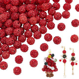 PH PandaHall 100pcs 10mm Red Rhinestones Beads Polymer Clay Crystal Bead Pave Disco Ball Beads Round Diamond Bead for Christmas