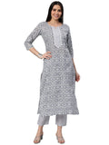Anni Designer Women'S Cotton Blend Straight Printed Kurta With Pant (Kavi Grey-Nw5_M_Grey_Medium),Grey,M