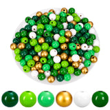 Whaline 240 Pcs St. Patrick' s Day Wooden Beads Round Loose Bead Assorted Green Gold White Craft Beads for Irish Holiday Home De